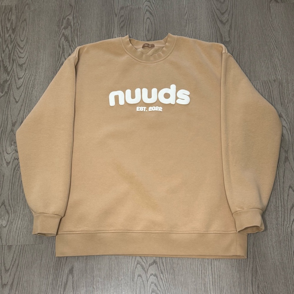 Nuuds Pullover Sweatshirt Birthday Limited Edition Tan Size Large Puff‎ Print